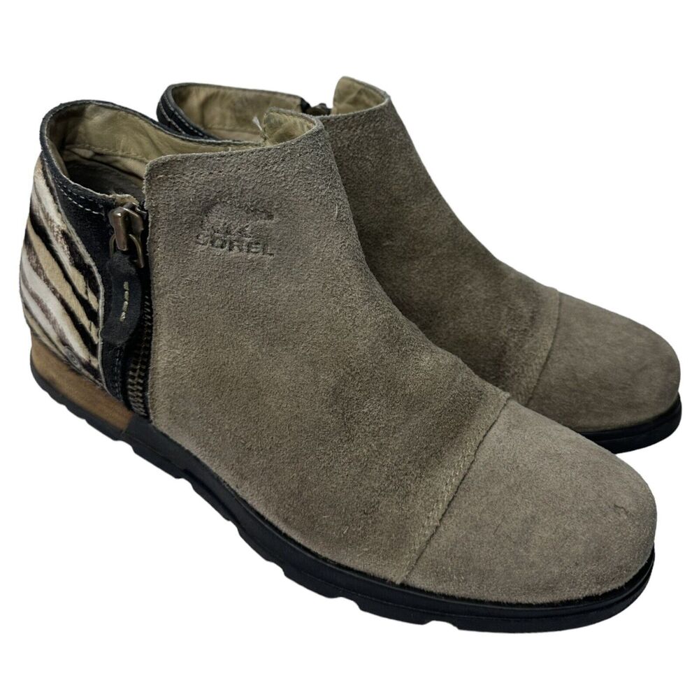 Sorel Major Low Suede Leather Ankle Bootie Women's Size 10 Zebra Print Side Zip